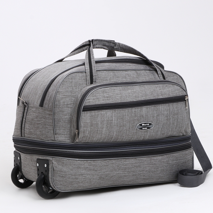 Сумка дорожная на колёсах, отдел на молнии, с увеличением, 2 наружных кармана, цвет серый Сумка дорожная на колёсах, отдел на молнии, с увеличением, 2 наружных кармана, цвет серый