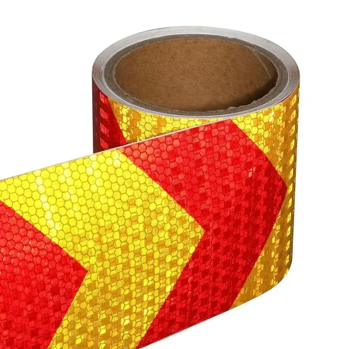 Светоотражающая лента, самоклеящаяся, красно-желтая, 10 см &times; 5 м