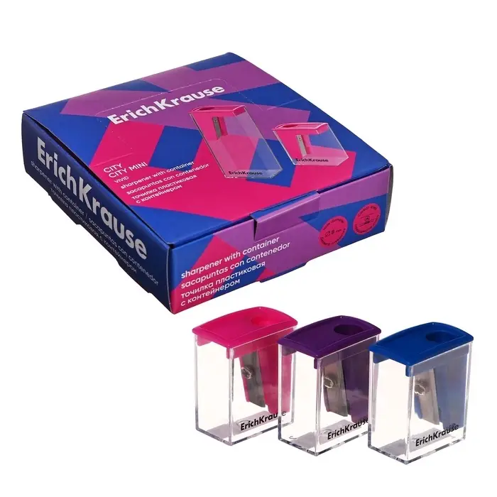 Точилка ErichKrause. City Mini Vivid, с контейнером, МИКС