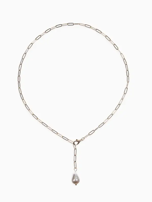 Цепь с бусиной "Жемчужина", вытянутое звено, цвет белый в золоте