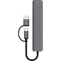 Разветвитель USB PERO MH06, USB-С/A TO 2xUSB-C+USB 3.0+4xUSB 2.0 серый