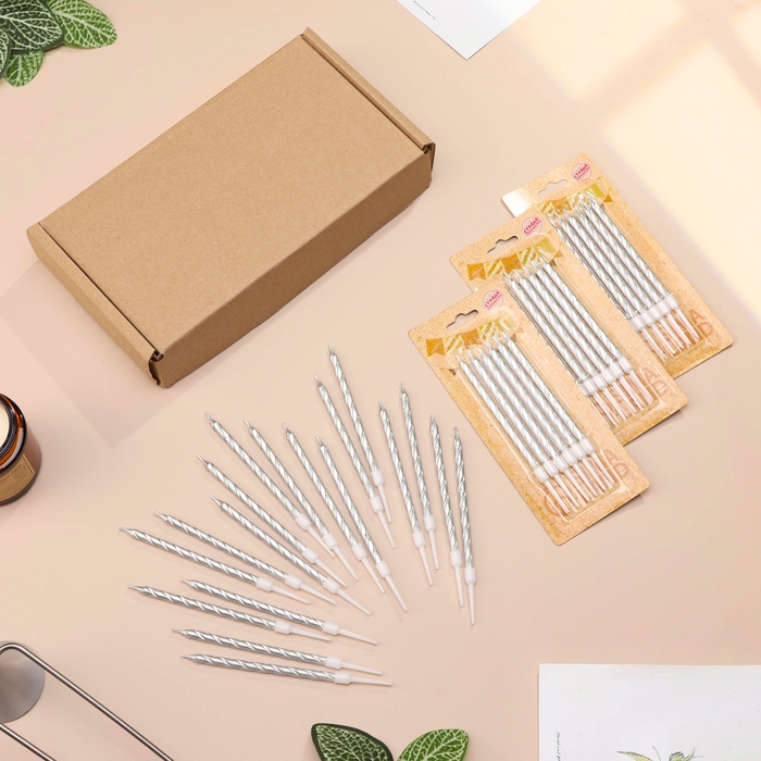 Свечи в торт Свечи в торт "Металлик", 14 см, 18 шт, серебристые