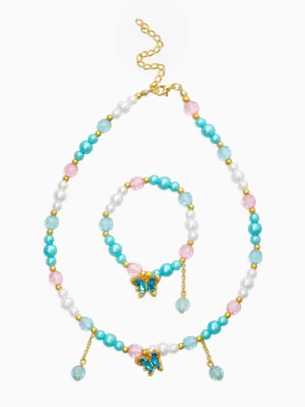 Набор детский "Выбражулька" 2 пред-а: бусы, браслет, бабочка с бусиной, розово-голубой