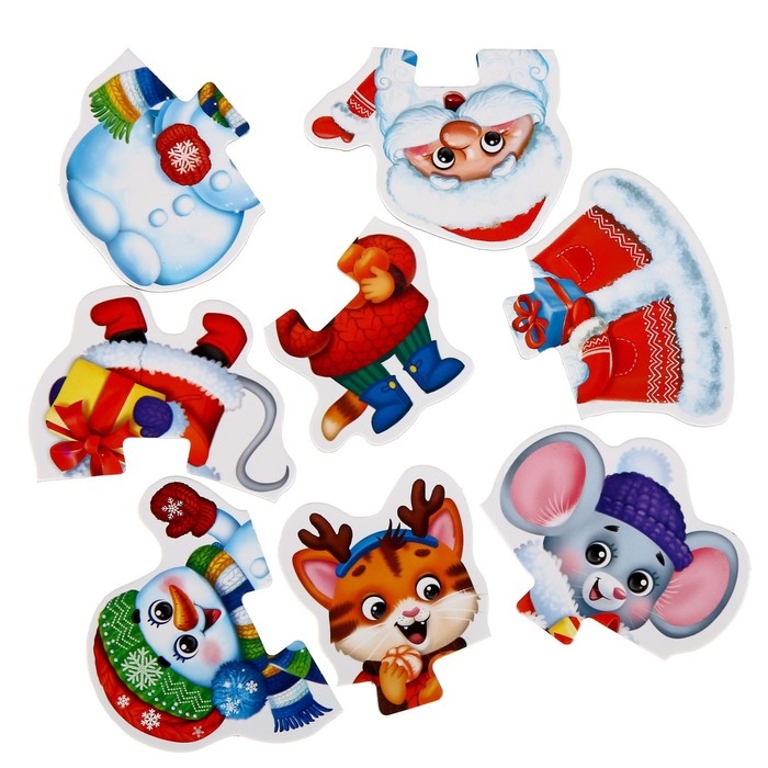 Макси-пазлы с глазками «Новый год», 4 пазла, 8 деталей Макси-пазлы с глазками «Новый год», 4 пазла, 8 деталей