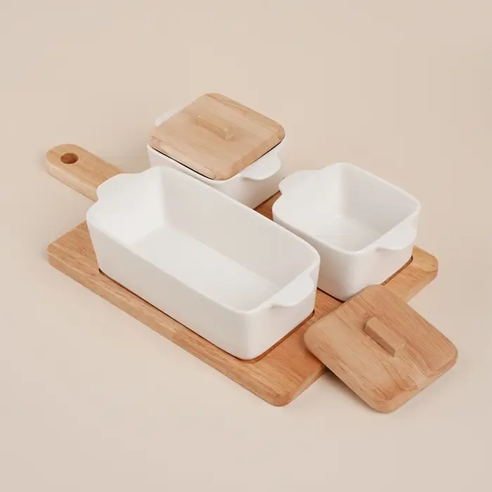 Набор для подачи блюд SL Home &laquo;Тренто&raquo;, на подставке, 4 предмета: 3 ёмкости 500/250 мл, подставка, фарфор, белый