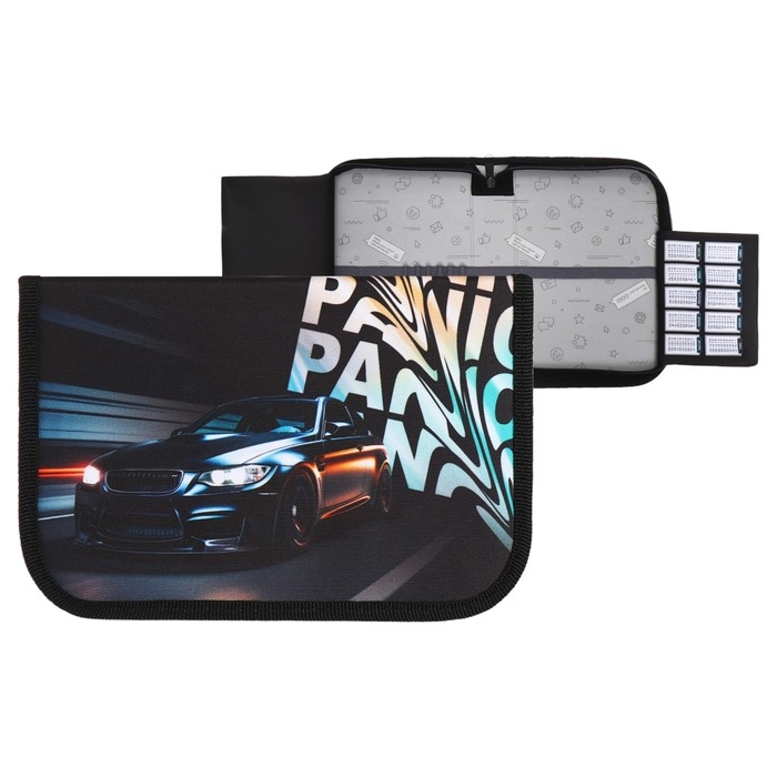 Пенал 1 секция 140 х 210 х 40 мм, откидной карман и косметичка, тканевый, Calligrata TOP Content  Пенал 1 секция 140 х 210 х 40 мм, откидной карман и косметичка, тканевый, Calligrata TOP Content "Тачка panic"