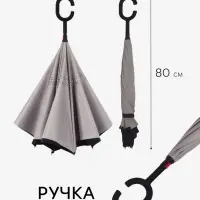 Зонт - наоборот &laquo;Однотон&raquo;, механический, 8 спиц, R=53/61 см, d=106 см, чёрный, серый