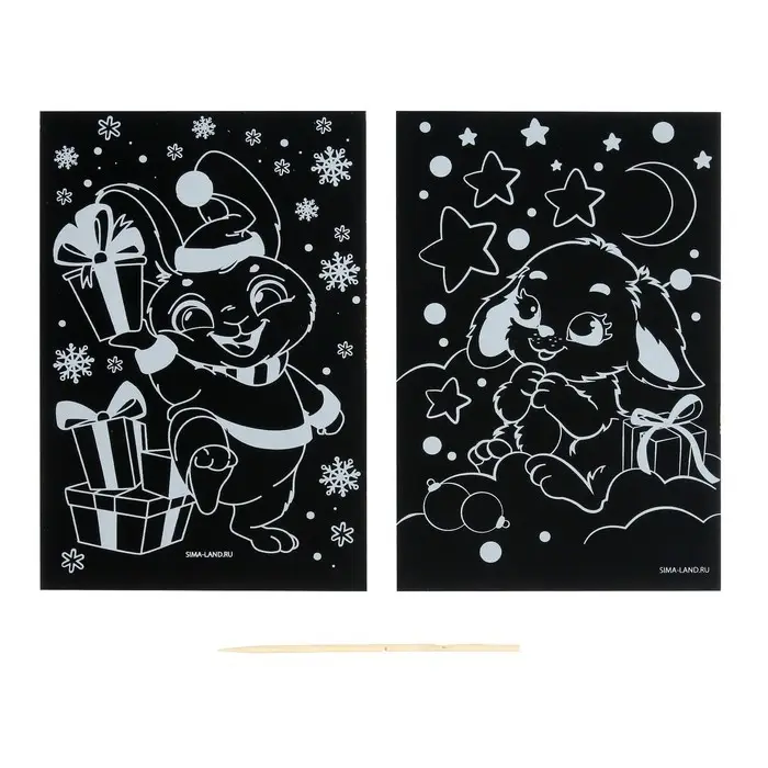Набор гравюр на новый год «Зайчики», 2 шт, набор для творчества