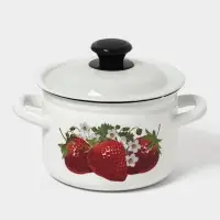 Кастрюля эмалированная, 2 л, d=17 см, с крышкой, белая