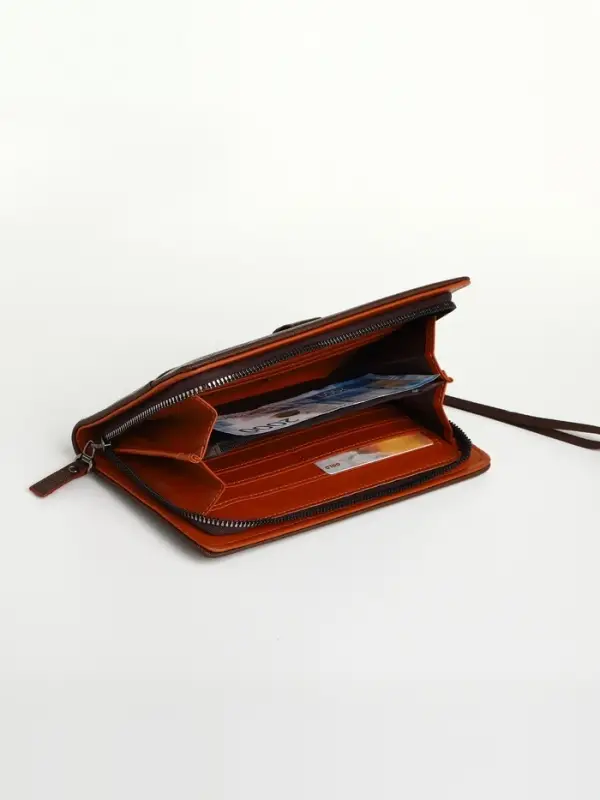 Портмоне-клатч мужской на молнии, с ручкой, наружный карман, коричневое