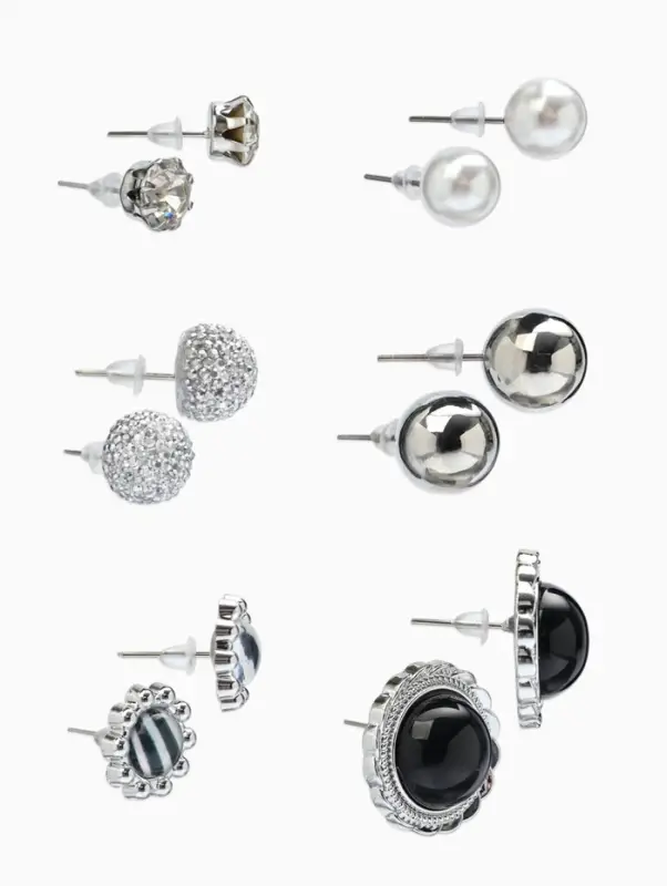 Пусеты 6 пар &laquo;Жемчужные&raquo;, планеты, бело-синие в серебре