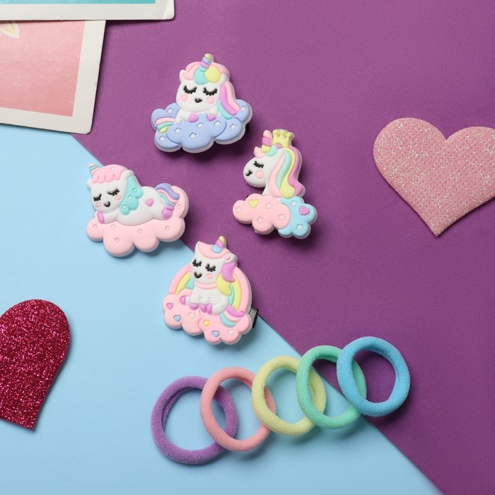 Набор для волос Набор для волос "Лучик" (10 резинок,4 зажима) единорожка, микс