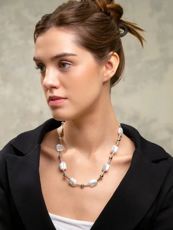 Бусы &laquo;Жемчуг. Майорика прямоугольник&raquo;, L=55 см, белые в серебре