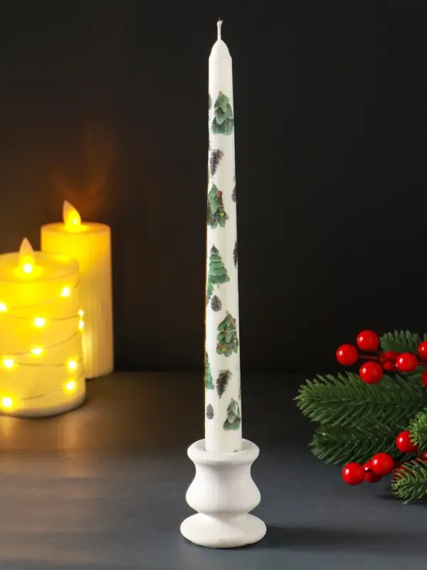 Свеча античная новогодняя 255х22 мм с декором, ёлочки
