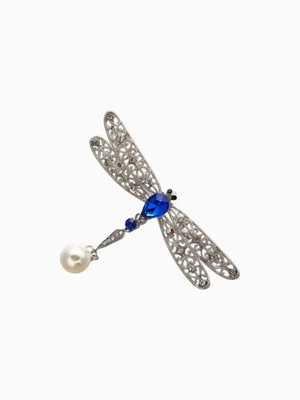 Брошь &laquo;Стрекоза&raquo;, подвижный хвостик, белая, синий в серебре