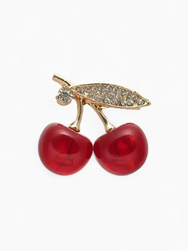 Брошь &laquo;Вишни&raquo;, наливные, красно-белая в золоте