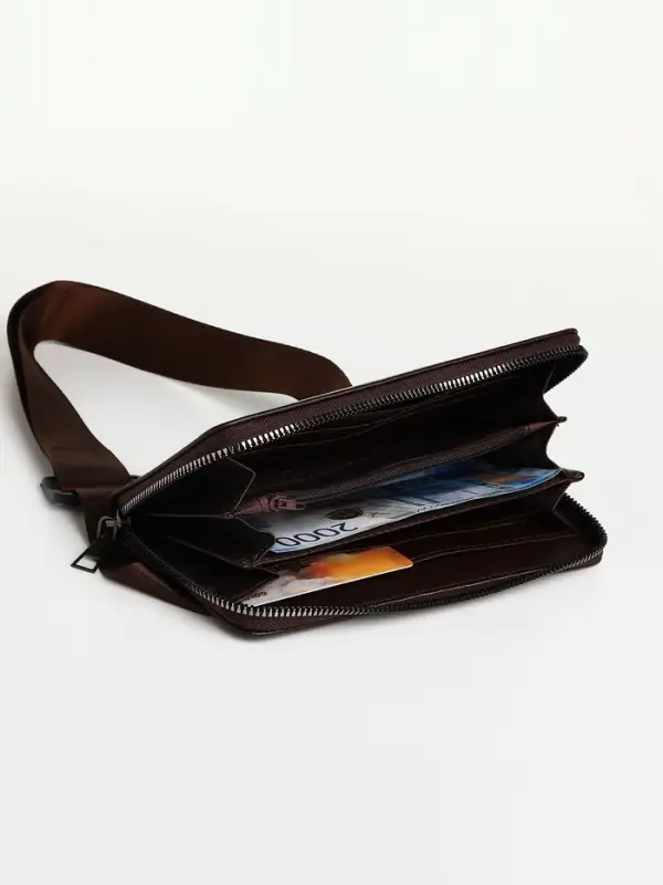 Сумка мужская через плечо TEXTURA, портмоне - клатч, на молнии, коричневая