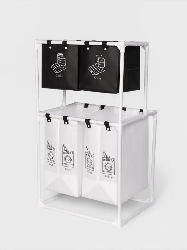 Корзина для белья складная Доляна, 56&times;39&times;95 см, чёрная, белая