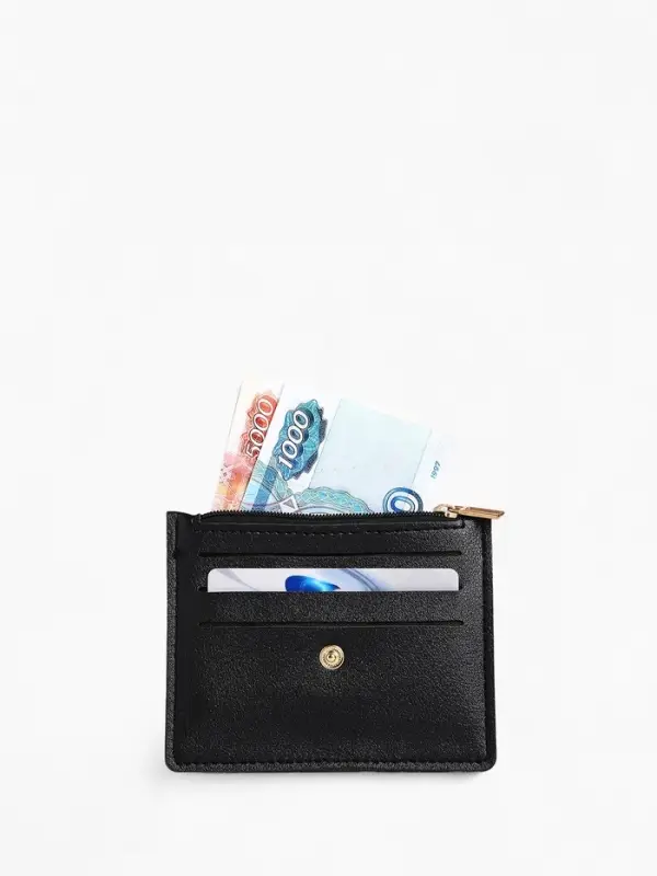 Картхолдер с монетницей на молнии, на 3 карты, чёрный