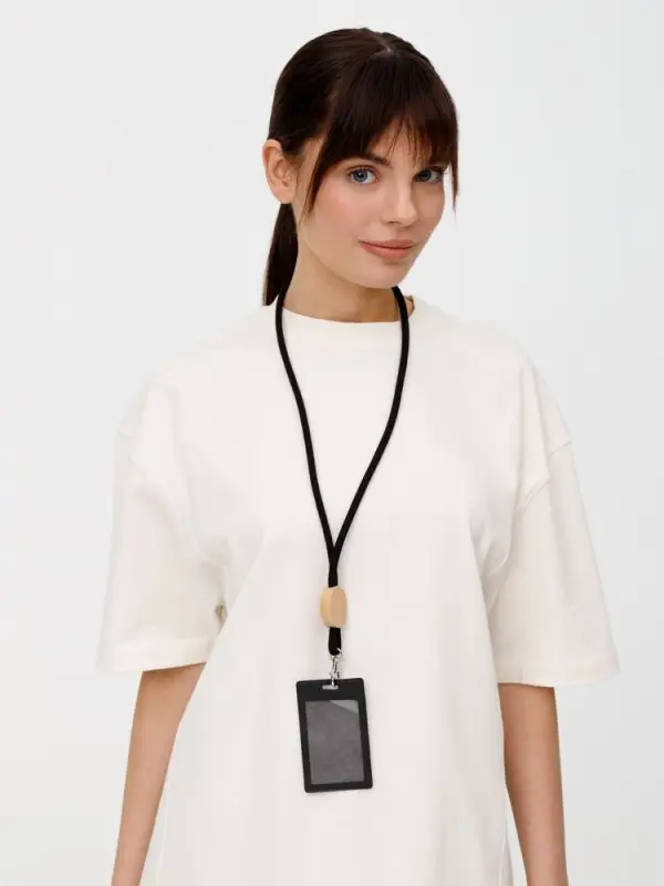 Шнурок для бейджа Tube Wood, черный