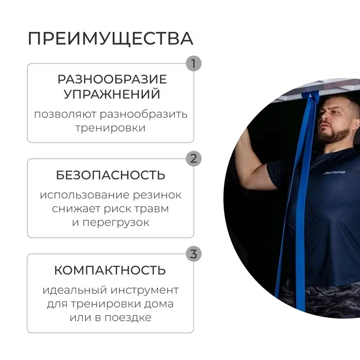 Эспандер ленточный многофункциональный ONLYTOP, 208&times;4.5&times;0.5 см, 17-54 кг, цвет синий