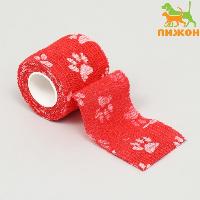 Бинт самофиксирующийся  Бинт самофиксирующийся "Лапки", 5 см, макс. растяжимость 4,5 м, красный