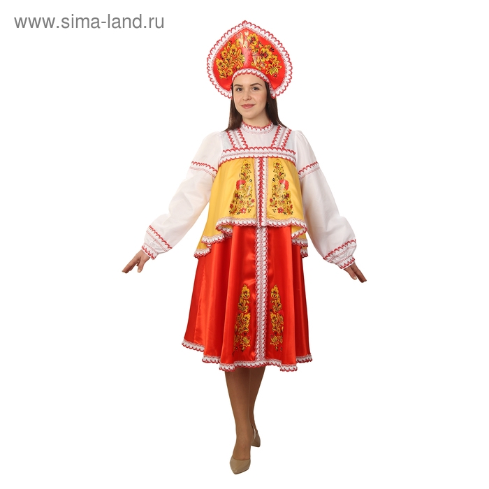 Русский женский костюм: платье с отлетной кокеткой, кокошник, цвет красно-жёлтый, р-р 44, рост 170 см Русский женский костюм: платье с отлетной кокеткой, кокошник, цвет красно-жёлтый, р-р 44, рост 170 см