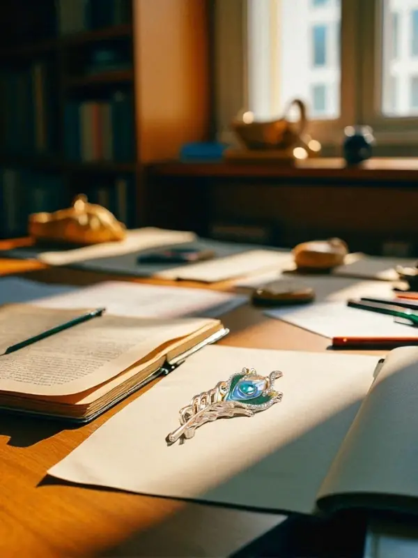 Брошь &laquo;Перо павлина&raquo;, разноцветная в розовом золоте