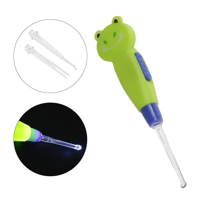 Палочка для чистки ушей LES-02, LED-подсветка, 3 насадки, от батареек, лягушка Палочка для чистки ушей LES-02, LED-подсветка, 3 насадки, от батареек, лягушка