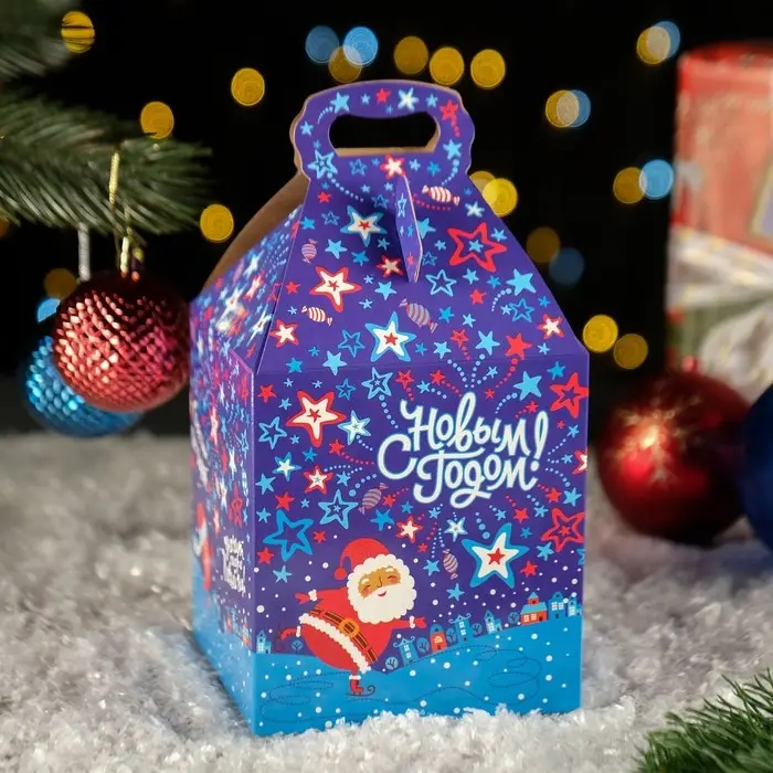 Коробка новогодняя подарочная складная «Фейерверк» 12×12×17 см