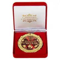 Медаль в бархатной коробке &laquo;Золотой учитель&raquo;, d=7 см