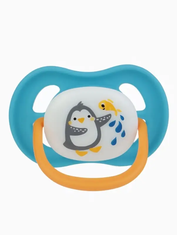 Соска - пустышка ортодонтическая &laquo;Пингвин&raquo;, +6 мес., голубая