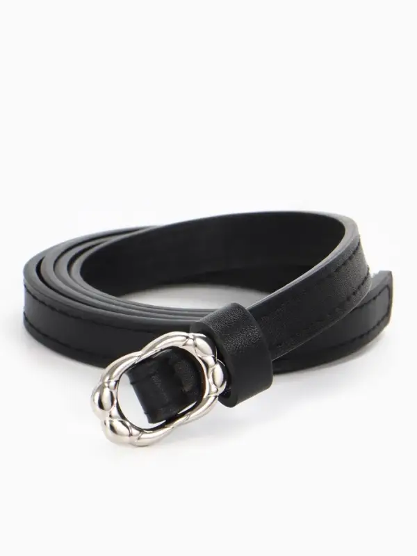 Ремень женский, узкий, 1.4&times;105 см, металлическая пряжка, чёрный
