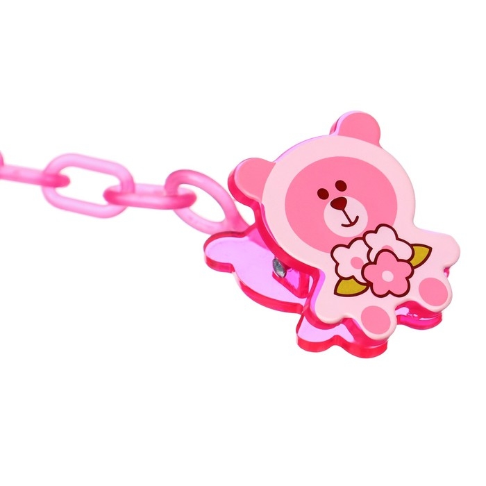 Соска - пустышка силиконовая классическая, от 6 мес., с колпачком + держатель «Мишка», цвет розовый Соска - пустышка силиконовая классическая, от 6 мес., с колпачком + держатель «Мишка», цвет розовый