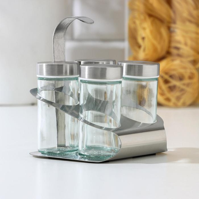 Набор для специй на подставке «Минимум», 4,5×9,5 см, 4 шт Набор для специй на подставке «Минимум», 4,5×9,5 см, 4 шт