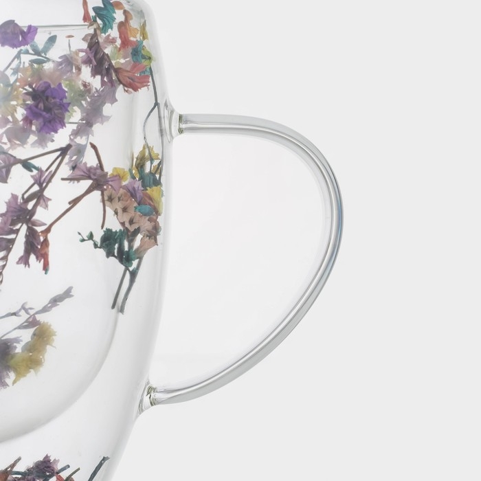 Набор стеклянных кружек с двойными стенками Доляна &laquo;Сухоцвет&raquo;, 350 мл, 12,5&times;9&times;11,7 см, 2 шт