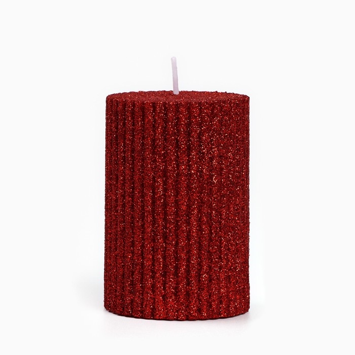 Новогодняя свеча-столбик с блестками «Новый год: Счастья в новом году», 8,5 х 6 см