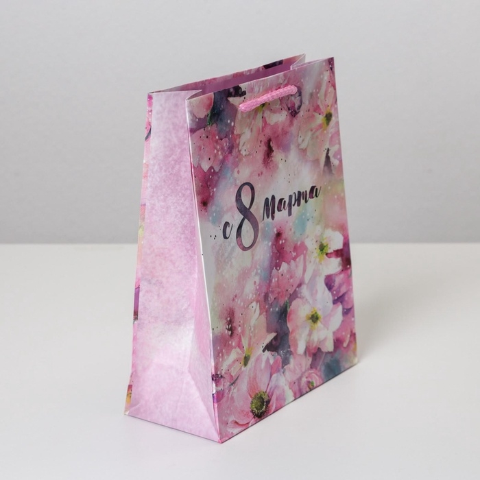 Пакет подарочный ламинированный вертикальный, упаковка, «С 8 марта», MS 18 х 23 х 8 см Пакет подарочный ламинированный вертикальный, упаковка, «С 8 марта», MS 18 х 23 х 8 см