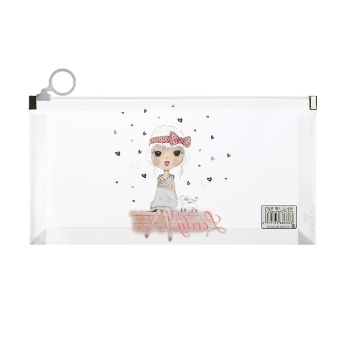 Папка-конверт на молнии формат А6, 180мкр, с рисунком Папка-конверт на молнии формат А6, 180мкр, с рисунком "Маленькая девочка", МИКС