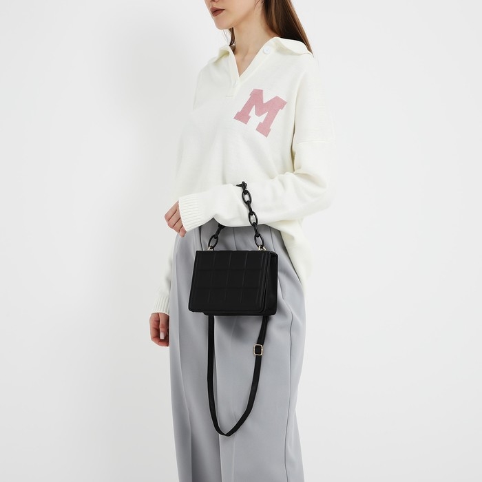 Сумка женская мессенджер из искусственной кожи с цепью, 14×20 см, цвет чёрный Сумка женская мессенджер из искусственной кожи с цепью, 14×20 см, цвет чёрный