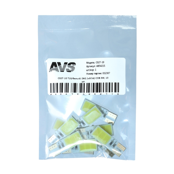 Лампа светодиодная AVS C027-10 Т10, белый, W2.1x9.5d, COB 3W, 10 шт Лампа светодиодная AVS C027-10 Т10, белый, W2.1x9.5d, COB 3W, 10 шт