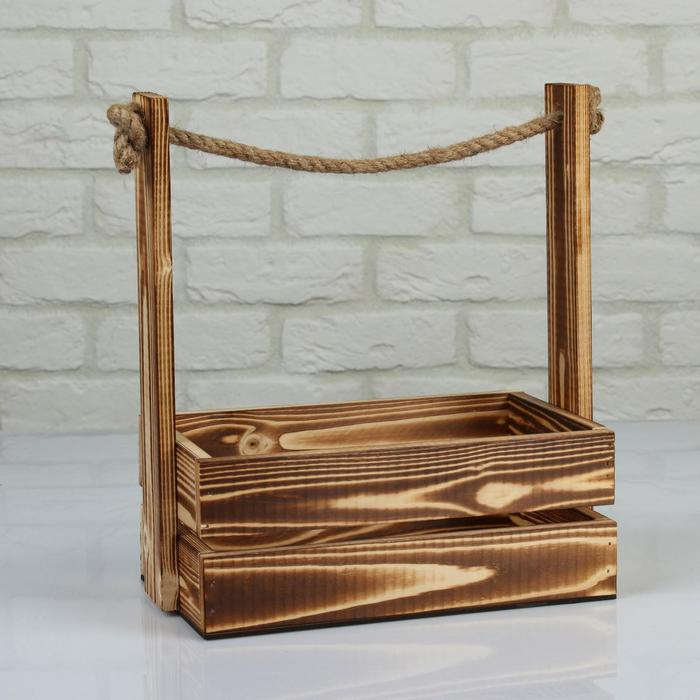 Набор кашпо деревянных 2 в 1 (25.5×15×30; 20×12×23 см)  Набор кашпо деревянных 2 в 1 (25.5×15×30; 20×12×23 см) "Аром", ручка канат, обожженный