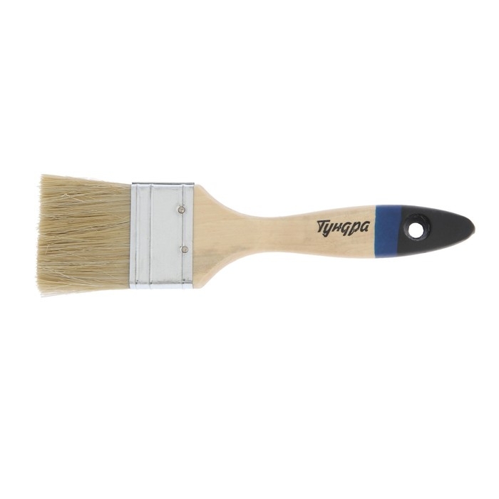 Кисть плоская ТУНДРА, натуральная щетина, деревянная ручка, 2 Кисть плоская ТУНДРА, натуральная щетина, деревянная ручка, 2", 50 мм