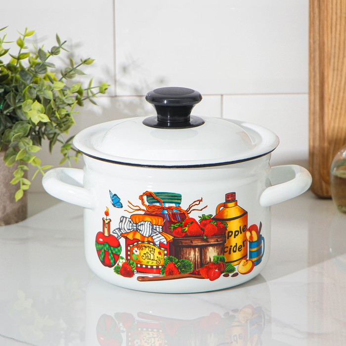 Кастрюля эмалированная, 2 л, индукция, деколь МИКС, цвет белый Кастрюля эмалированная, 2 л, индукция, деколь МИКС, цвет белый