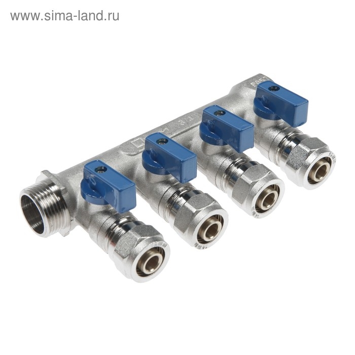 Коллектор Коллектор "СТМ", 3/4"х16 мм, 4 выхода, с шаровыми кранами, для м/п труб, никелированный