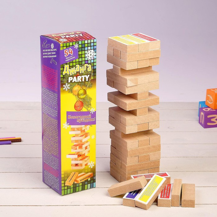 Падающая башня дженга, настольная игра   Падающая башня дженга, настольная игра  "Дженга пати", с заданиями, 54 бруска, 30 х 8 см