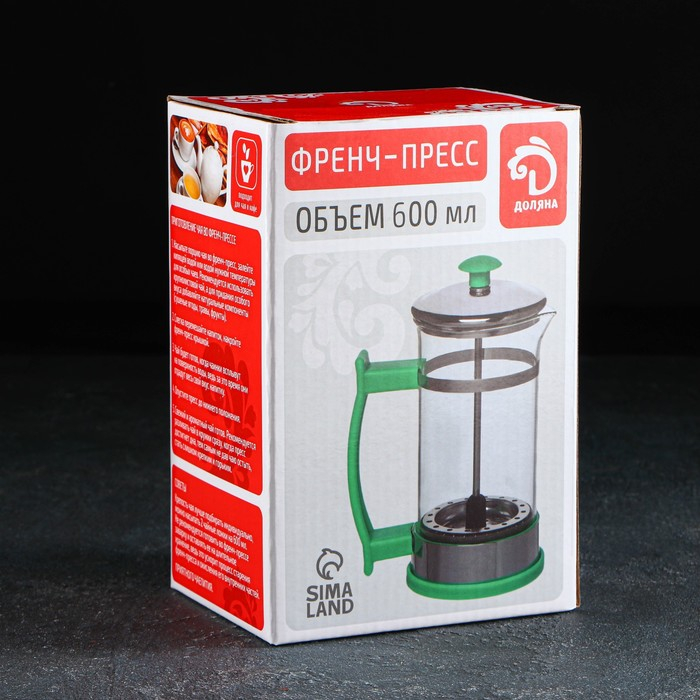 Чайник заварочный френч - пресс Доляна «Риц», 600 мл, стекло, цвет чёрный Чайник заварочный френч - пресс Доляна «Риц», 600 мл, стекло, цвет чёрный