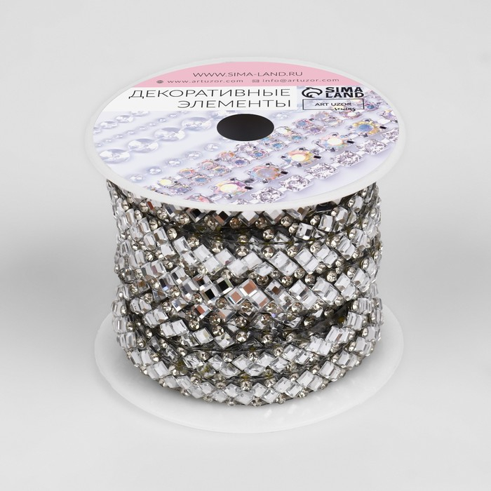 Стразы термоклеевые «Ромбы», ширина - 7 мм, 4,5 ± 0,5 м, цвет серебряный Стразы термоклеевые «Ромбы», ширина - 7 мм, 4,5 ± 0,5 м, цвет серебряный