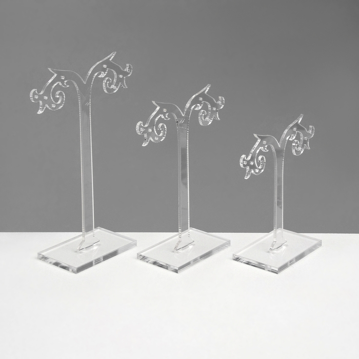 Подставка под серьги ажурная, набор 3 шт., h=8,5, 10, 12 см, цвет прозрачный Подставка под серьги ажурная, набор 3 шт., h=8,5, 10, 12 см, цвет прозрачный