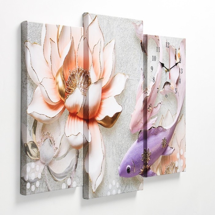 Часы-картина настенные, модульные,  Часы-картина настенные, модульные, "Рыбки", 60 х 80